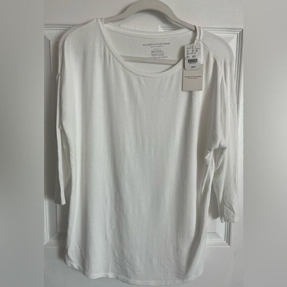 Majestic Filatures White French Touch Three-Quarter Sleeve T-Shirt Size XS NWT - Picture 2 of 6